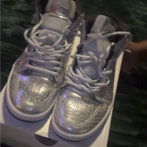 J 1's Silver and Black Athletic Shoes